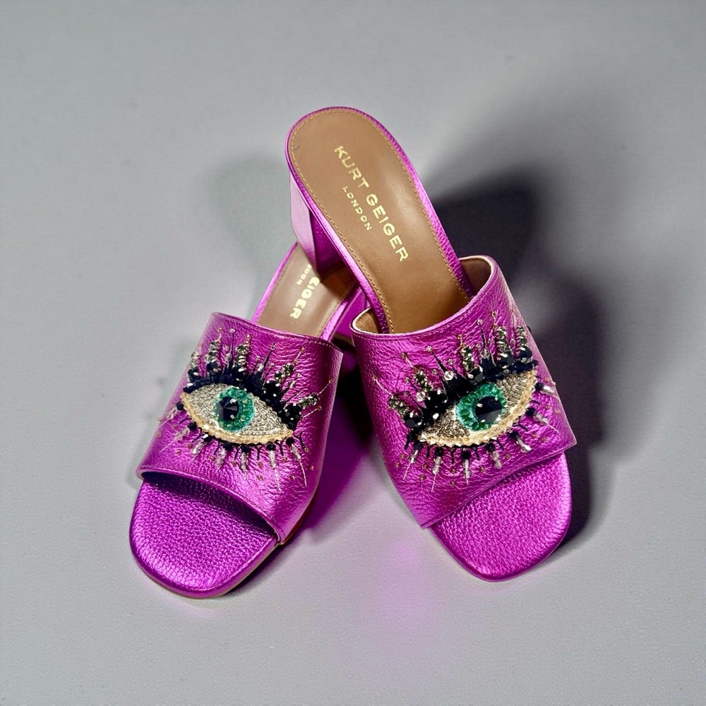 Kurt Geiger Pink Mules with Whimsical Eye Design, 9M